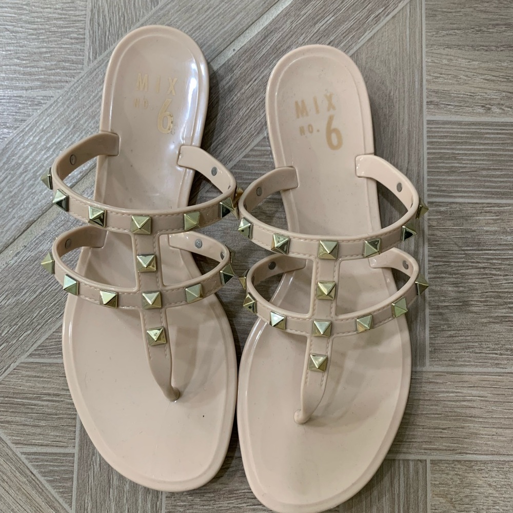 Mix No. 6 Women's Beige Sandals with Gold Accents